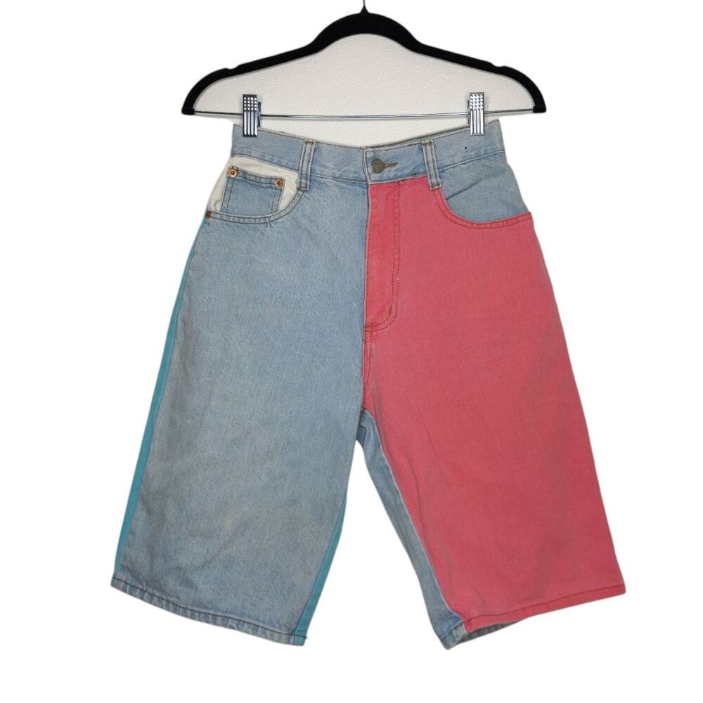 Vintage 80s 90s High Waist Mom Sorts Jorts Colorblock Size 5 Denim USA Made